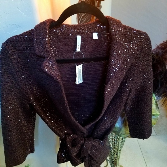 Stunning Mahogany Brown & Swarovski Sweater NWT - Picture 2 of 6